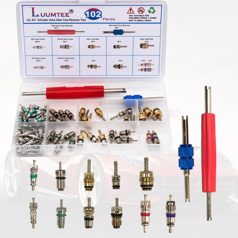 Luumtee 4 Set Car A/C Repair Kits,270pcs O-Ring Seals Kit+102PCS A/C Valve Core Kit+77pcs Charging Port Dust Caps+45pcs Compressor Gasket Seals(494PCS) - Image 5